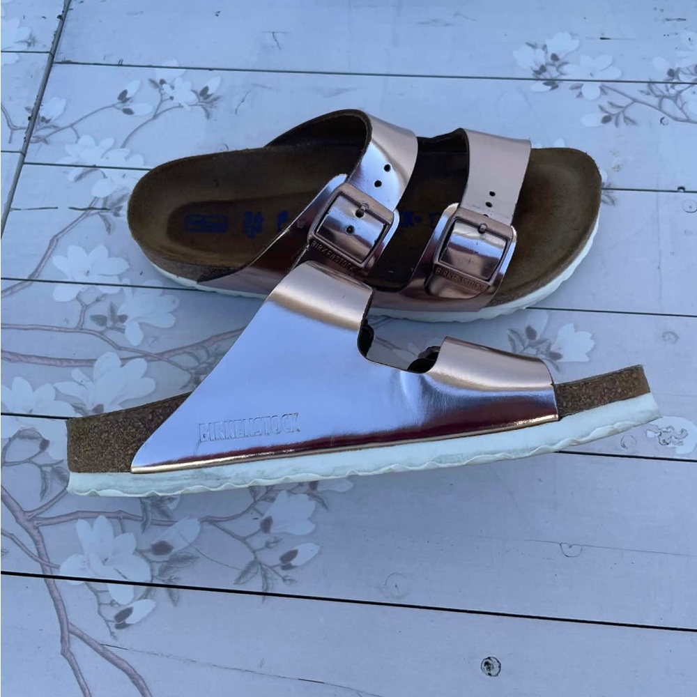 Birkenstock Metallic Rose Two-Buckle Slide Sandals
